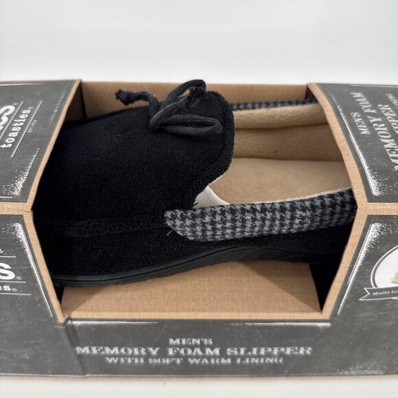 New TOTES Toasties Men's Size 11-12 MEMORY FOAM SLIPPERS Black Plaid Trim Comfy - Picture 2 of 5